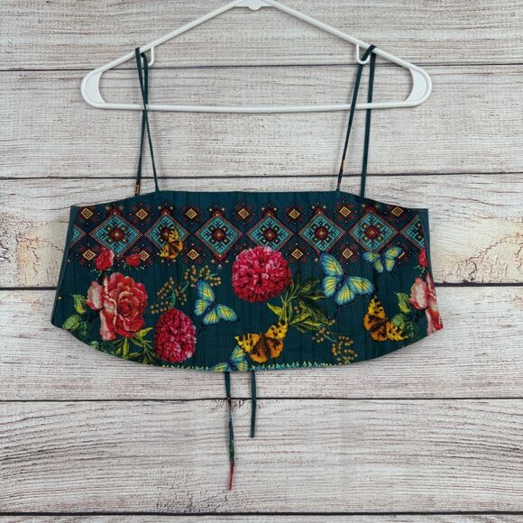 Farm Rio Floral Bandeau Crop Top Women's Size Petite Small Green/Blue/Red/Pink - Picture 1 of 10